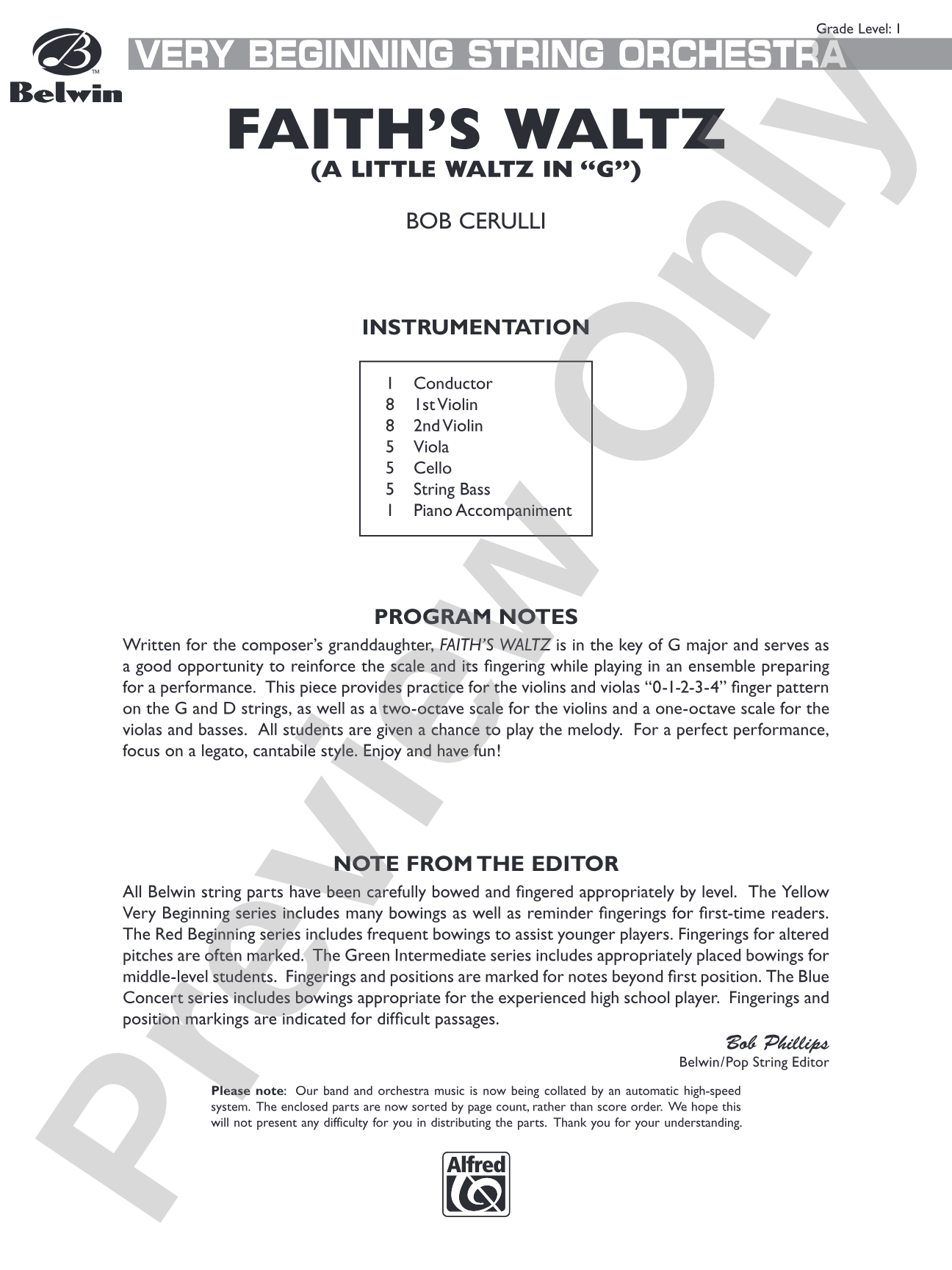 Faith's Waltz: String Orchestra Conductor Score & Parts