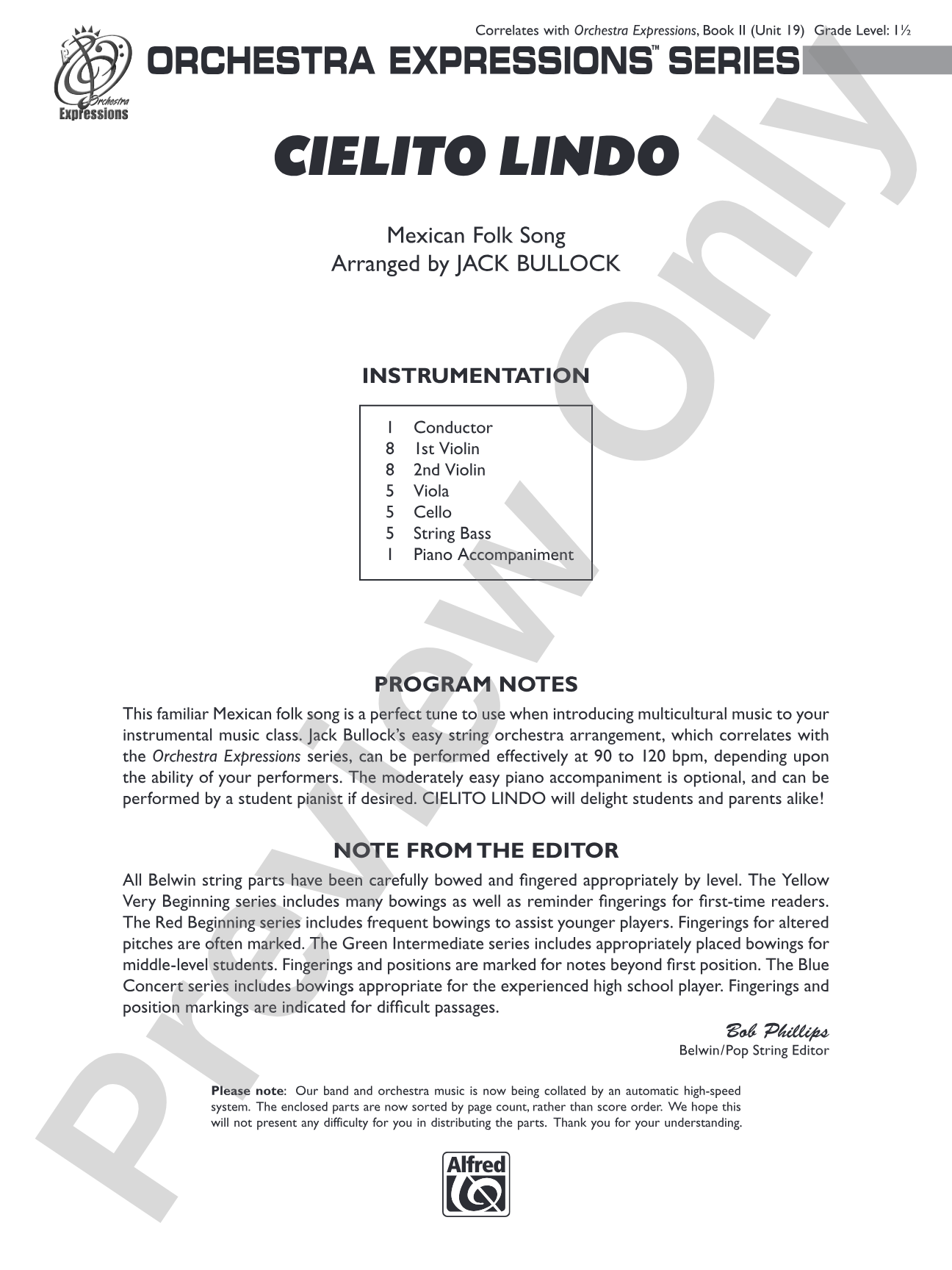 Cielito Lindo: String Orchestra Conductor Score & Parts