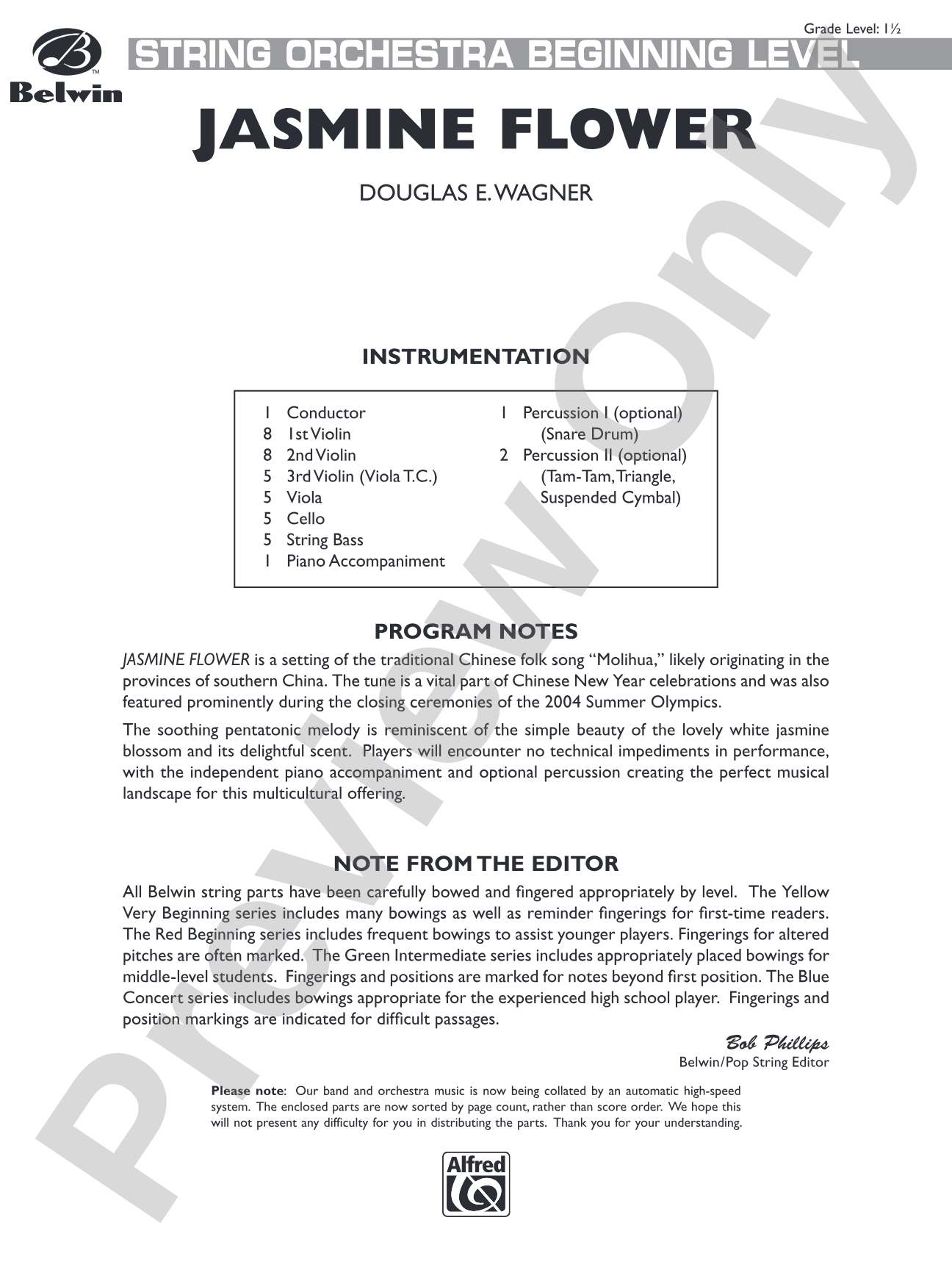 Jasmine Flower: String Orchestra Conductor Score & Parts
