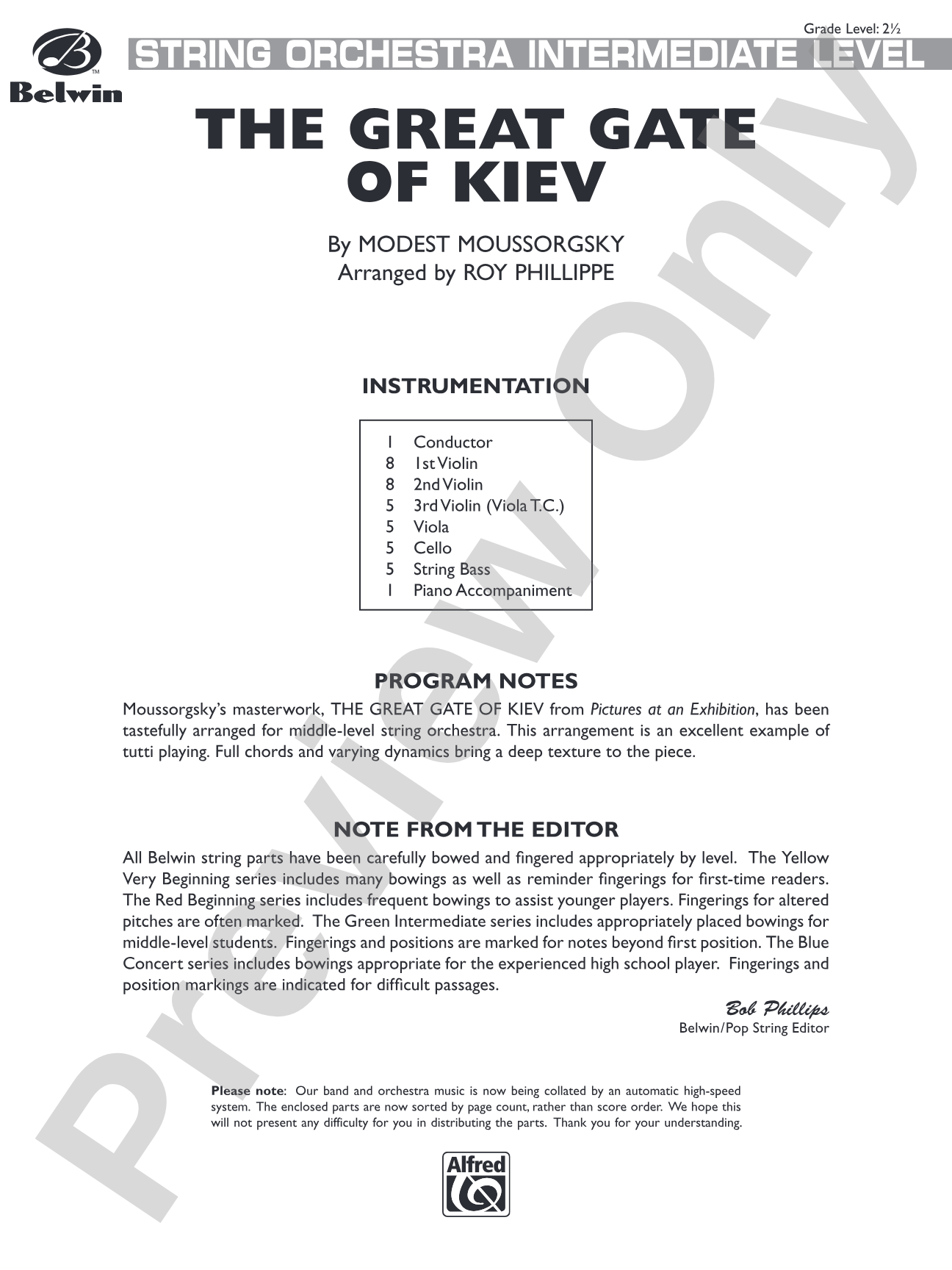 The Great Gate of Kiev: String Orchestra Conductor Score & Parts