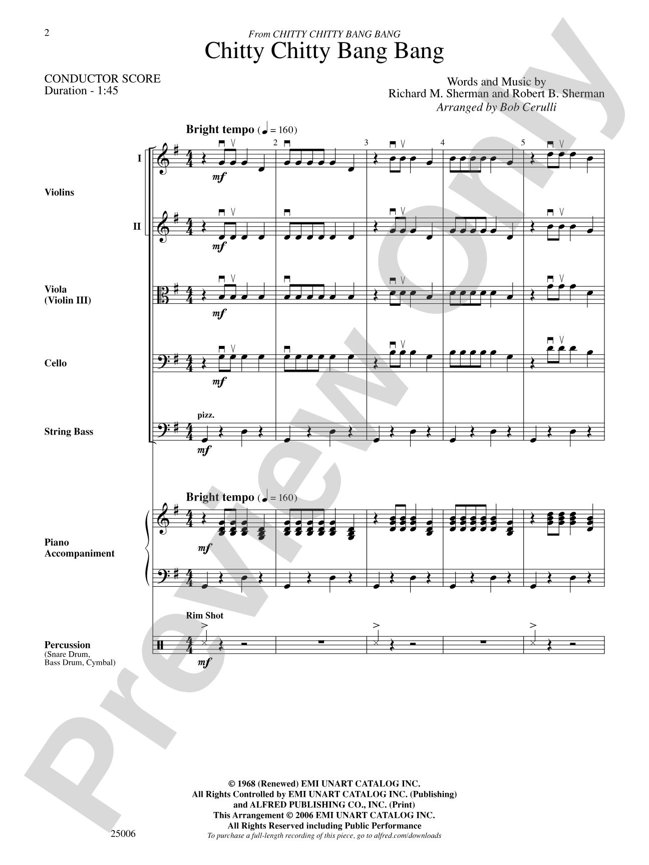 Chitty Chitty Bang Bang: String Orchestra Conductor Score & Parts
