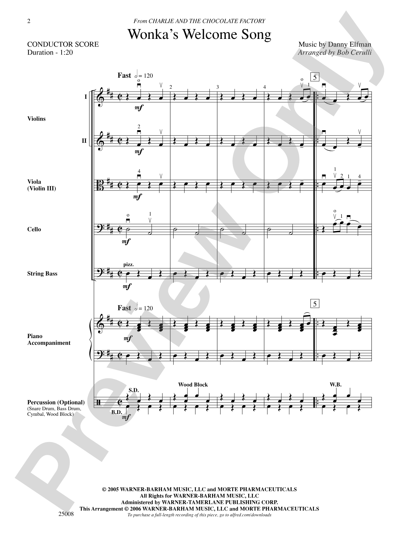 Wonka's Welcome Song (from Charlie and Chocolate Factory): String Orchestra Conductor Score & Parts
