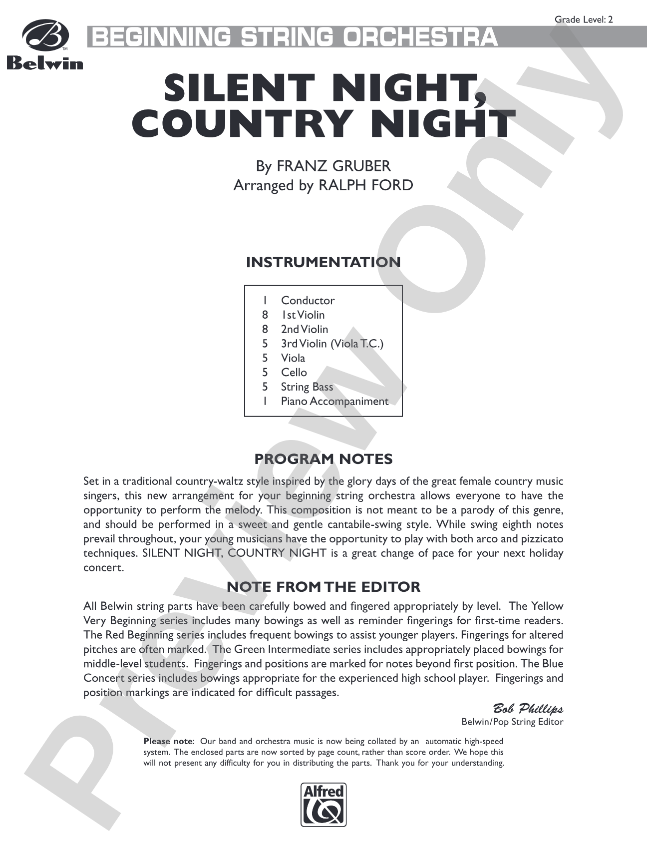 Silent Night, Country Night: String Orchestra Conductor Score & Parts