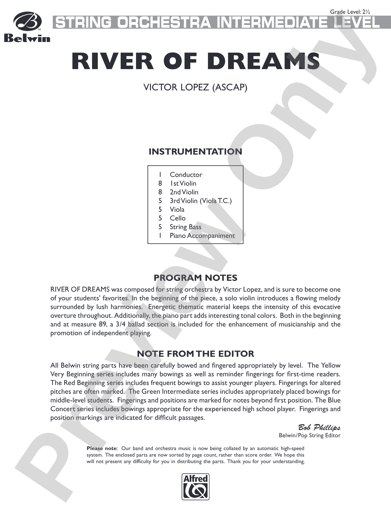 River of Dreams: String Orchestra Conductor Score & Parts