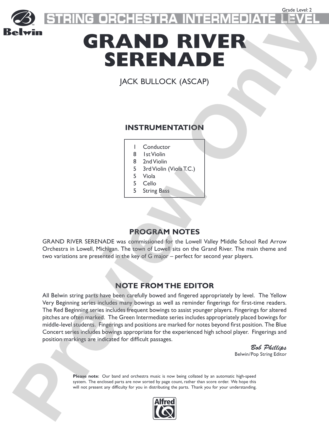 Grand River Serenade: String Orchestra Conductor Score & Parts