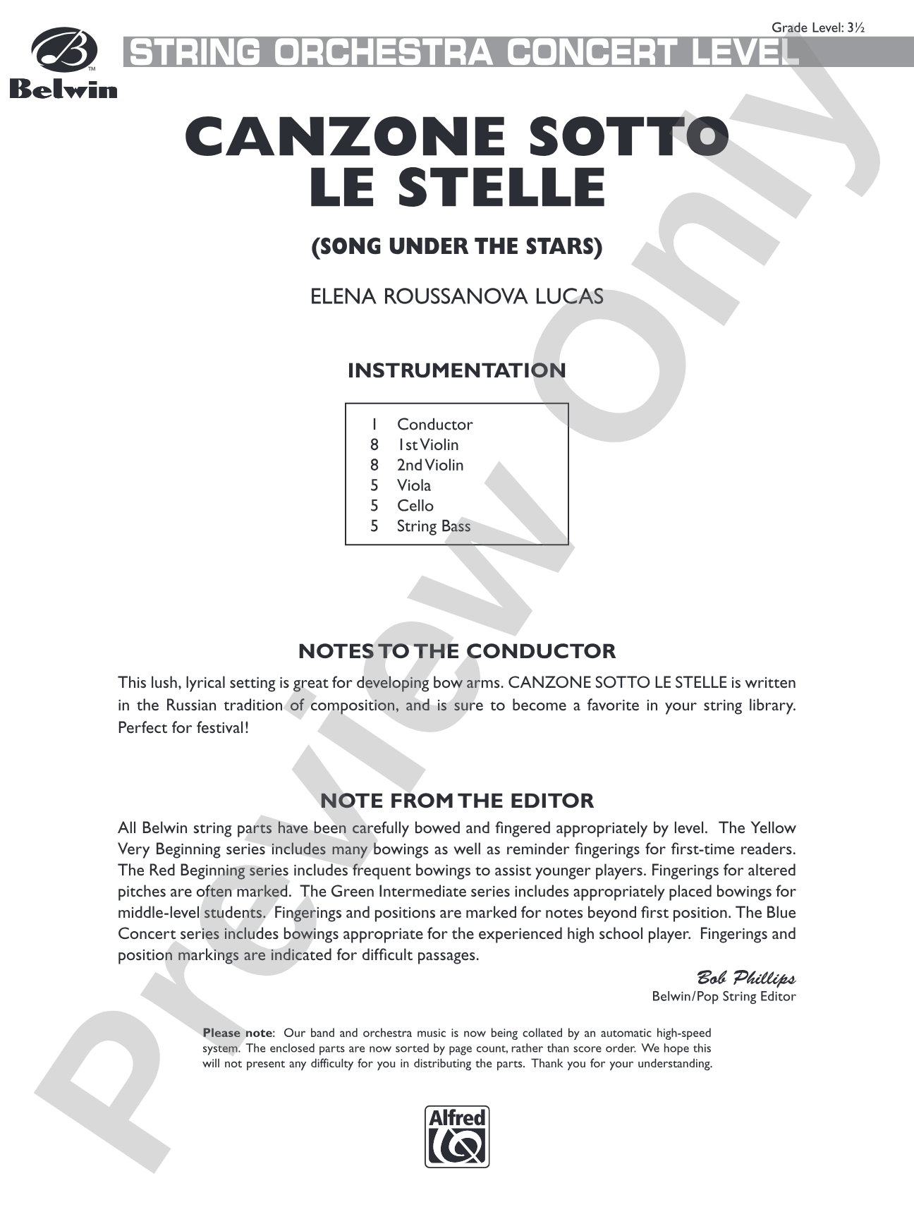 Canzone sotto le stelle: String Orchestra Conductor Score & Parts