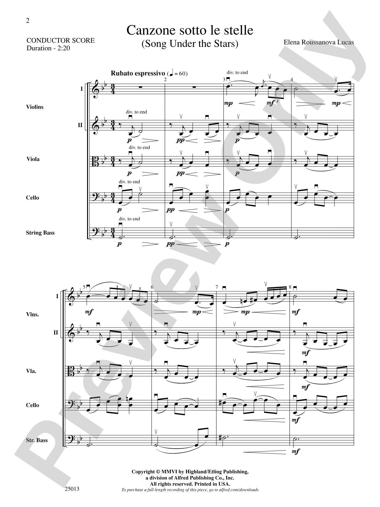 Canzone sotto le stelle: String Orchestra Conductor Score & Parts
