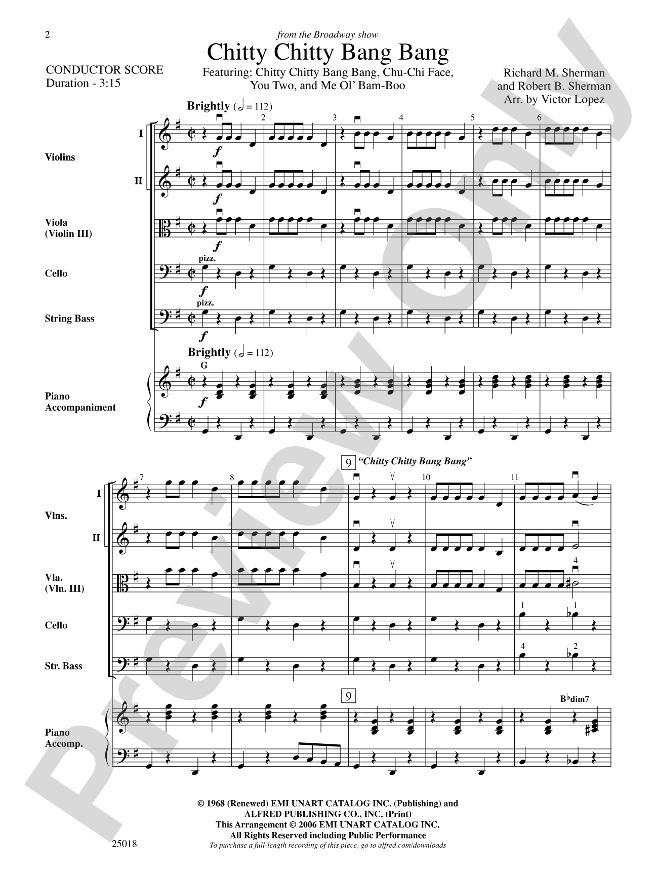Chitty Chitty Bang Bang: String Orchestra Conductor Score & Parts
