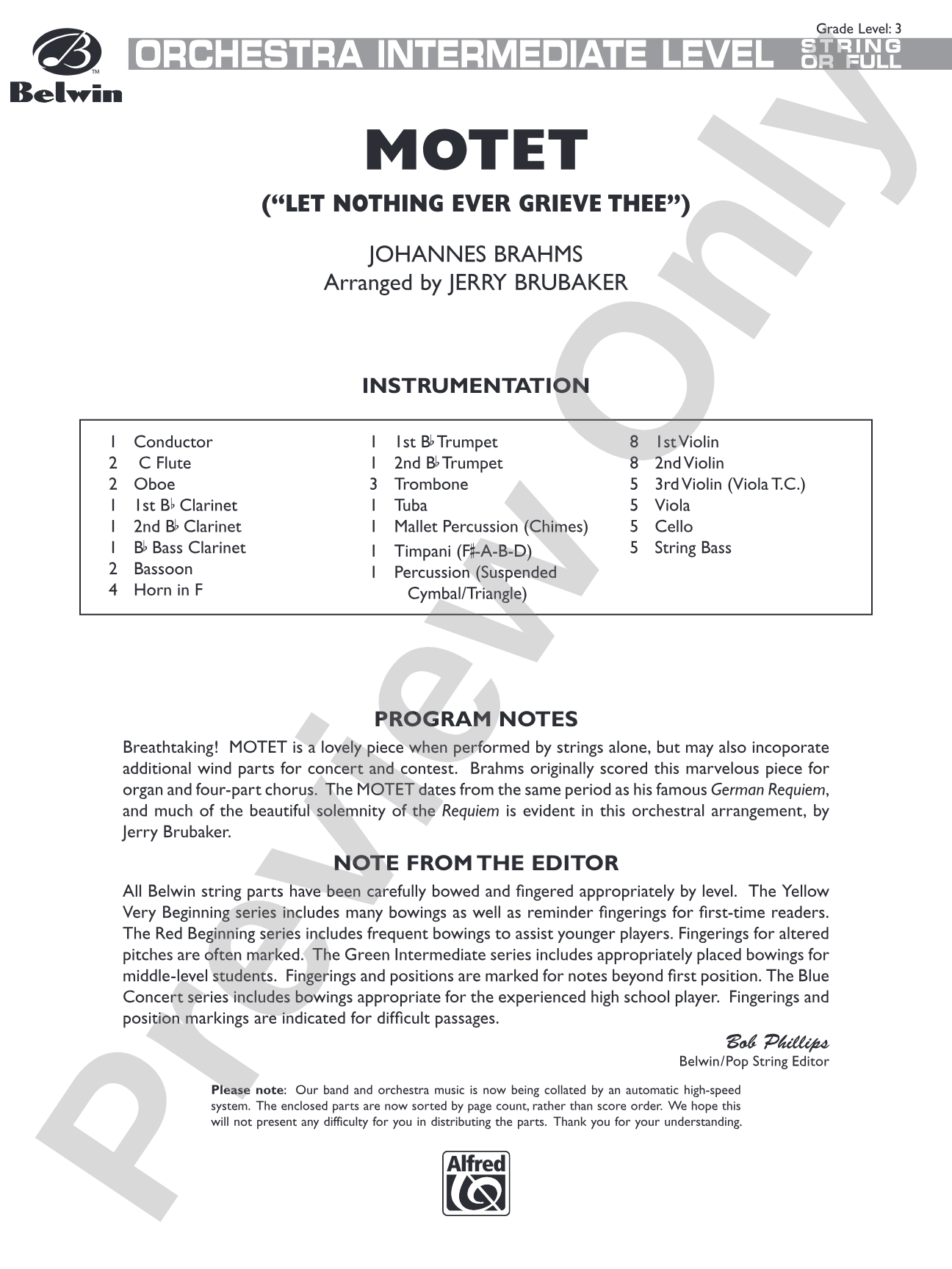 Motet: Full Orchestra Conductor Score & Parts