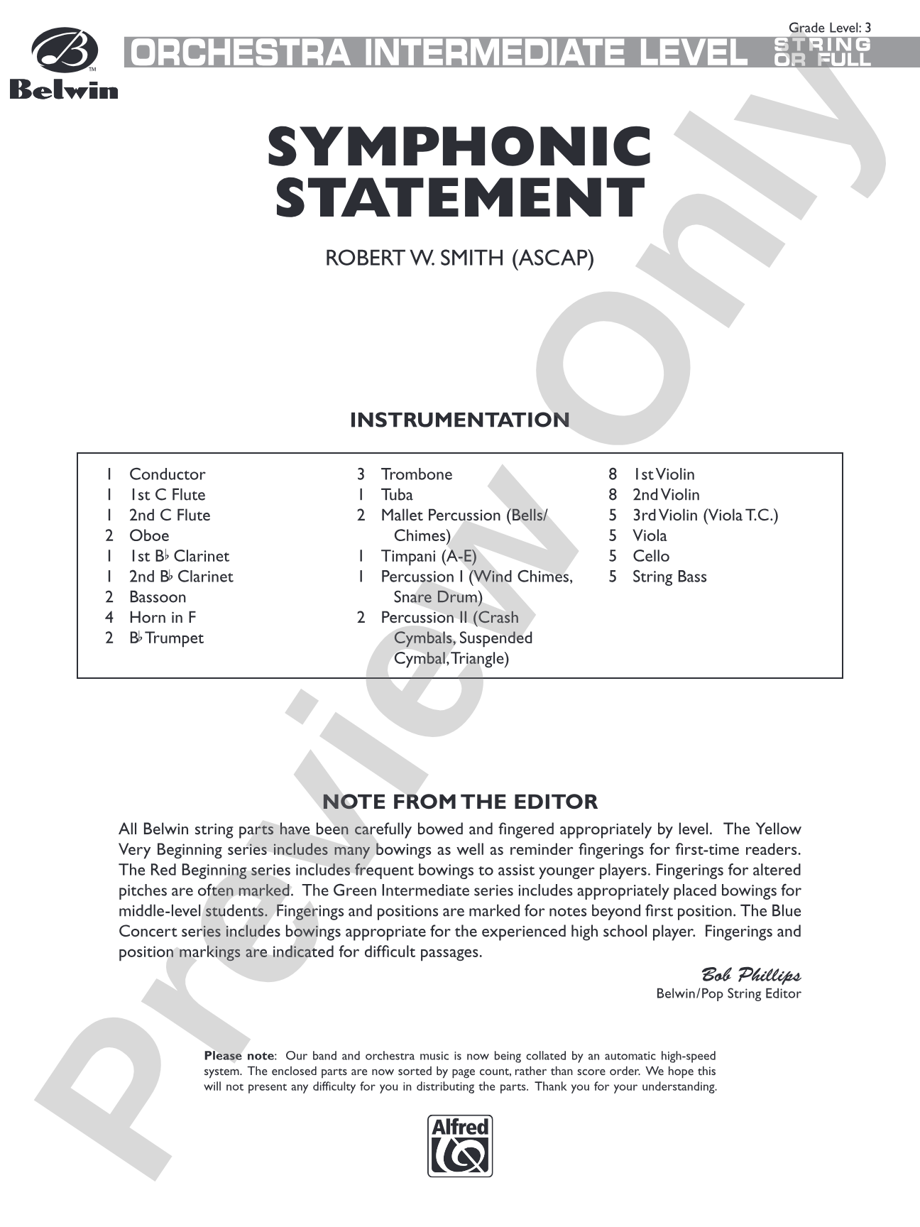 Symphonic Statement: Full Orchestra Conductor Score & Parts