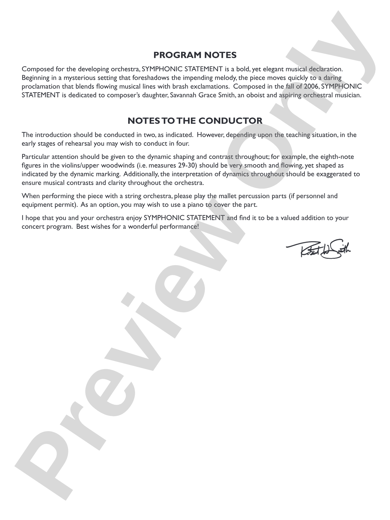 Symphonic Statement: Full Orchestra Conductor Score & Parts