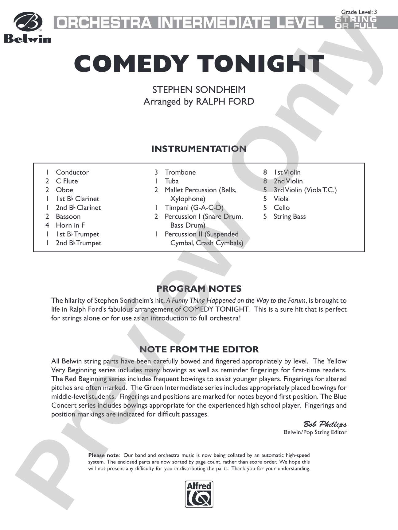 Comedy Tonight: Full Orchestra Conductor Score & Parts
