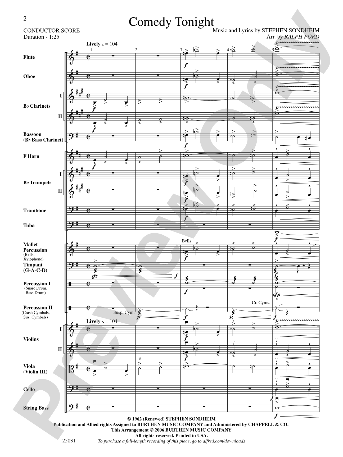 Comedy Tonight: Full Orchestra Conductor Score & Parts