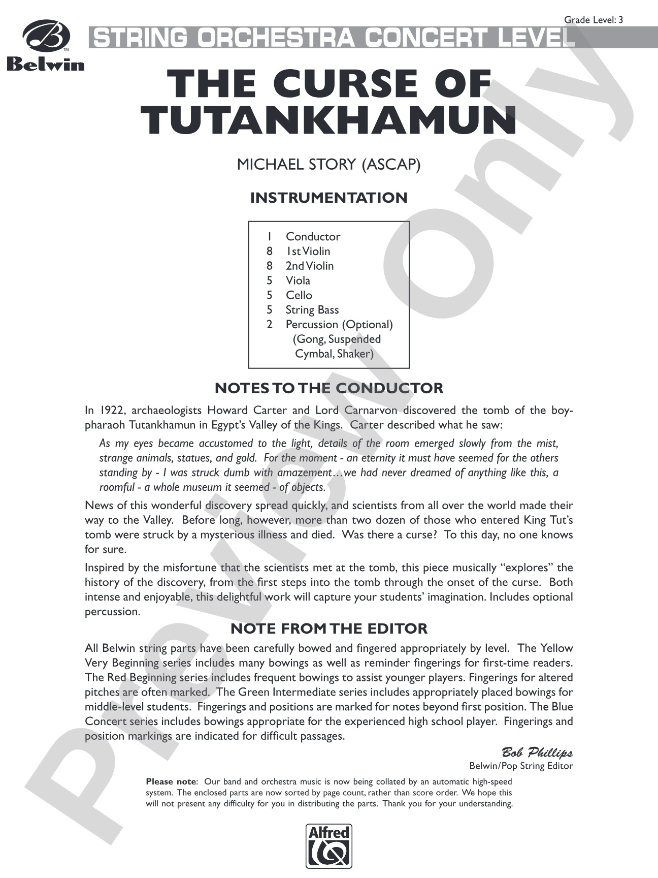 The Curse of Tutankhamun: String Orchestra Conductor Score & Parts