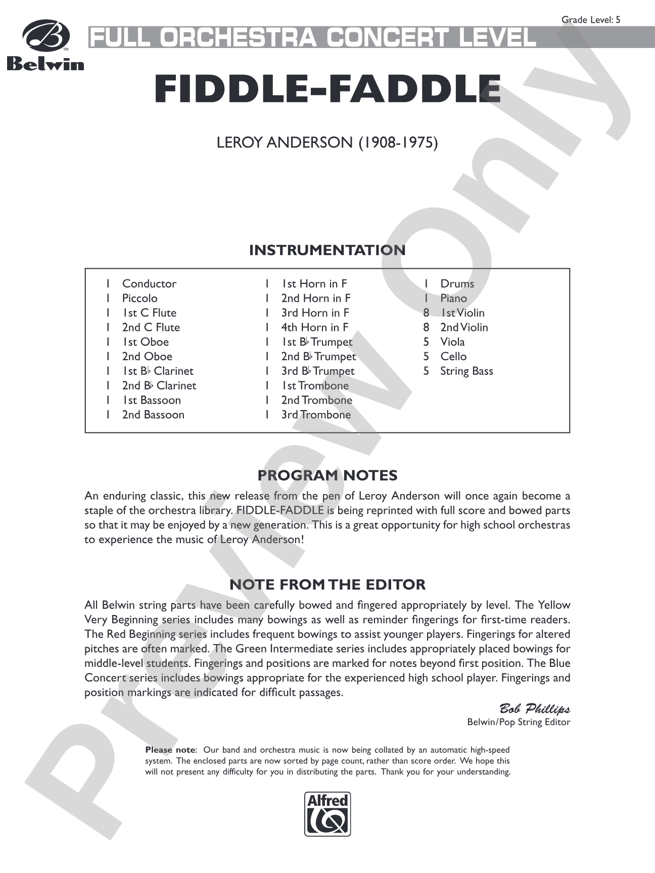 Fiddle-Faddle: Full Orchestra Conductor Score & Parts