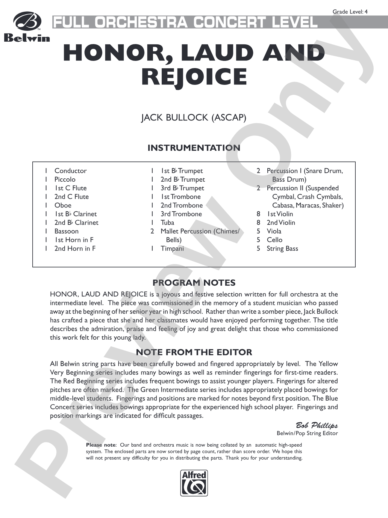 Honor, Laud and Rejoice: Full Orchestra Conductor Score & Parts