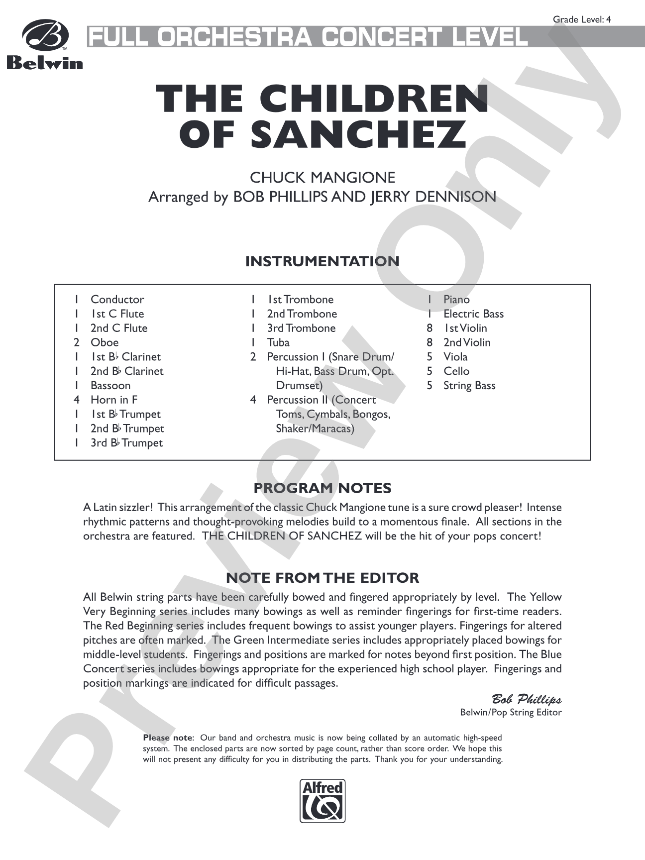 The Children of Sanchez: Full Orchestra Conductor Score & Parts