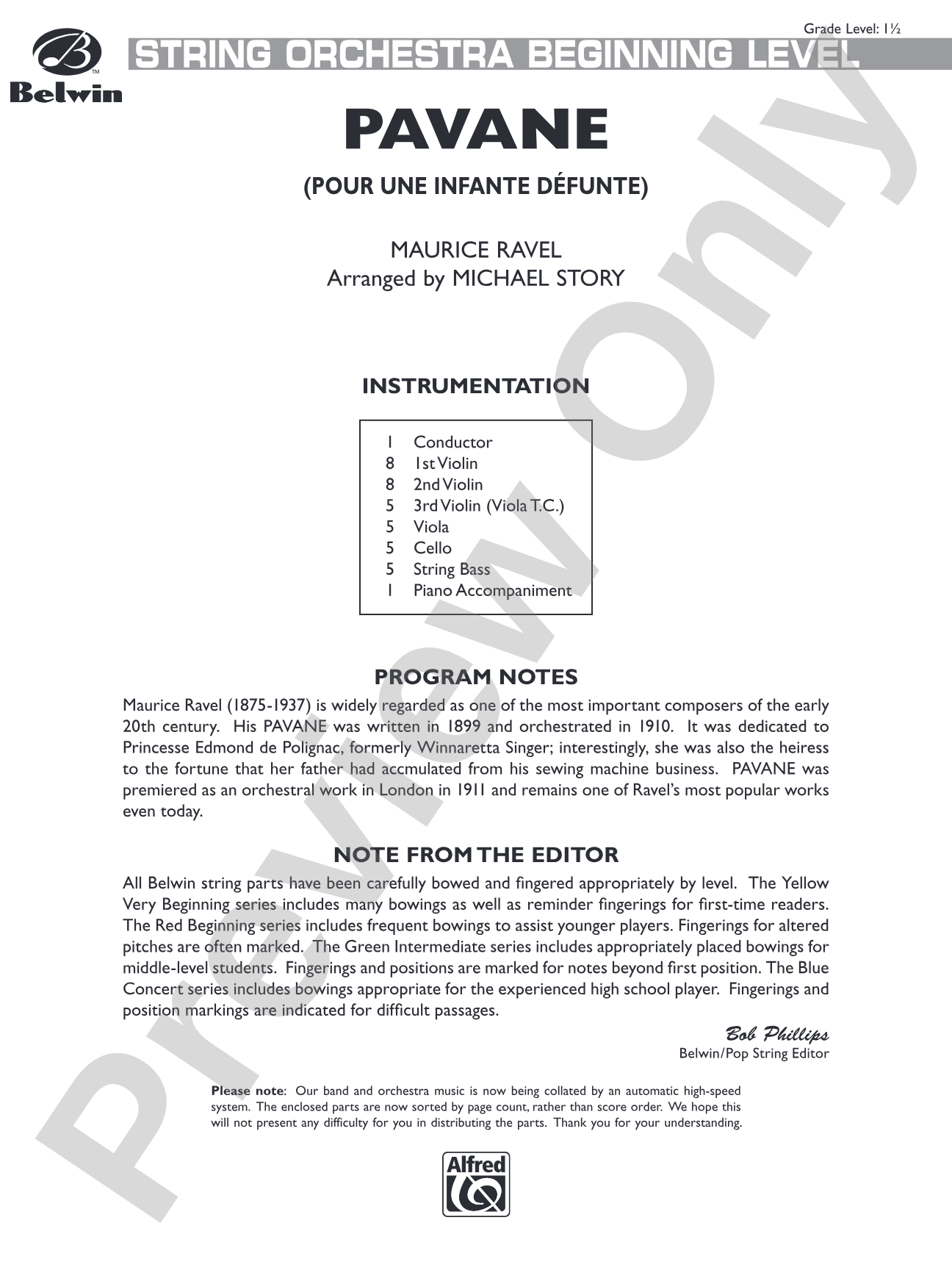 Pavane (Pour Une Infante Defunte): String Orchestra Conductor Score & Parts