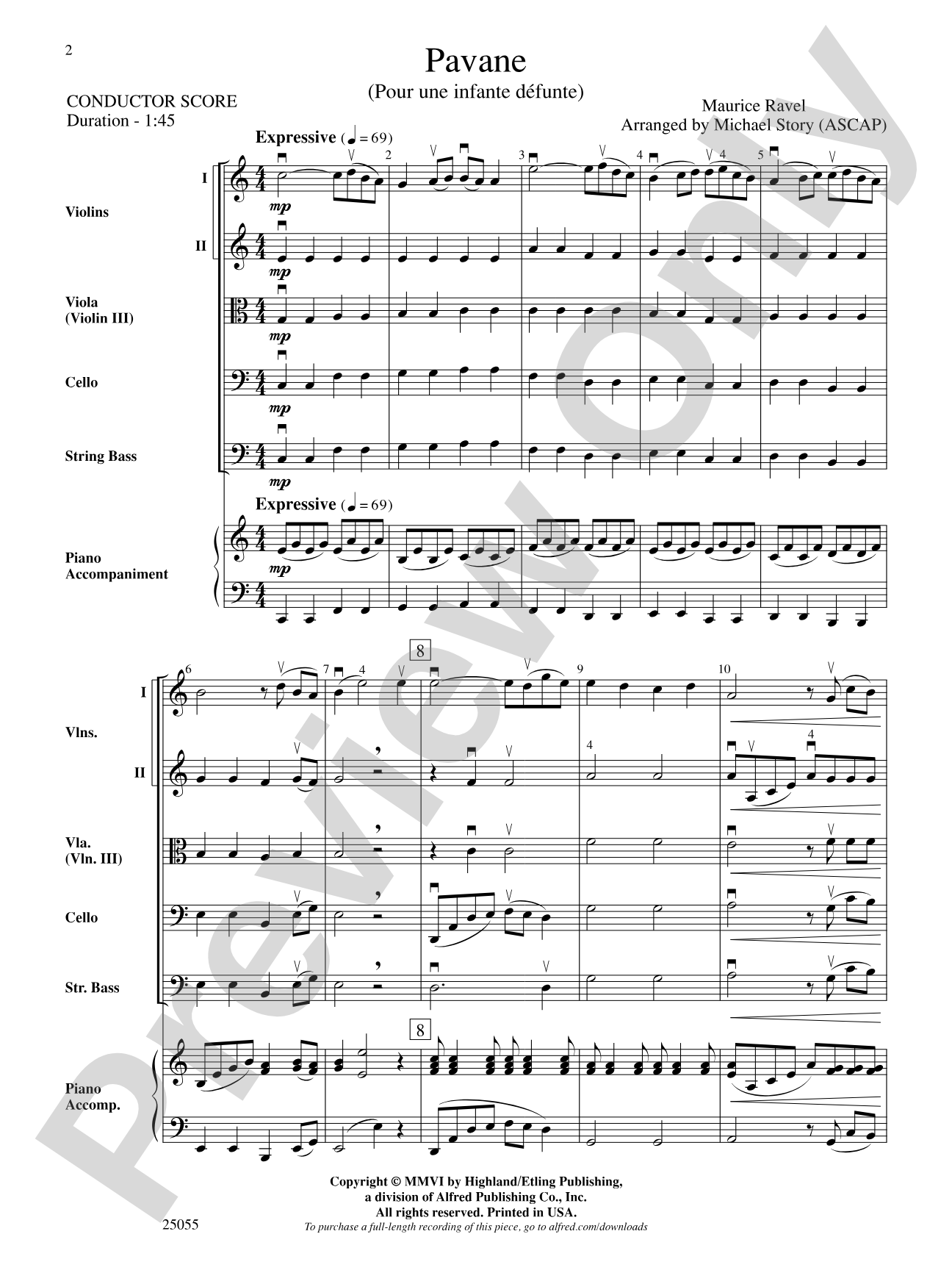 Pavane (Pour Une Infante Defunte): String Orchestra Conductor Score & Parts