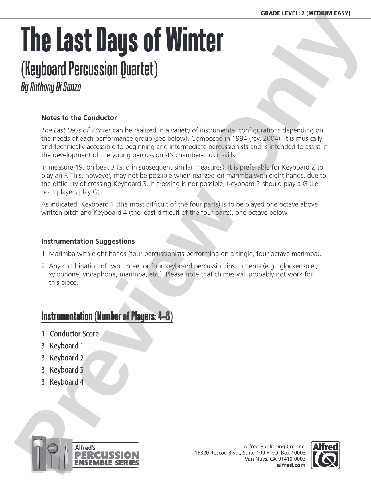 The Last Days of Winter (Keyboard Percussion Quartet): Percussion Ensemble Conductor Score & Parts