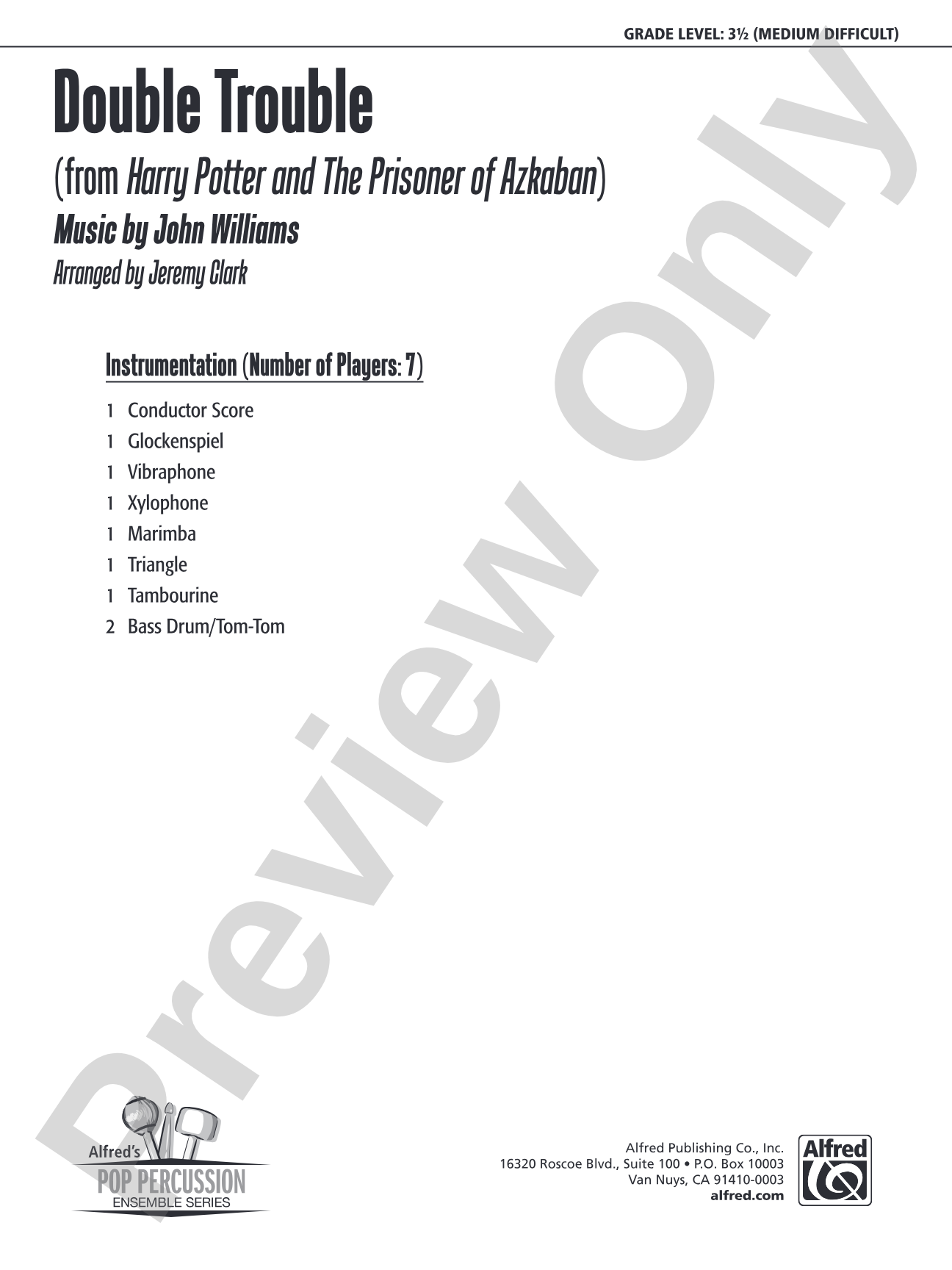 Double Trouble (from Harry Potter and the Prisoner of Azkaban): Percussion Ensemble Conductor Score & Parts