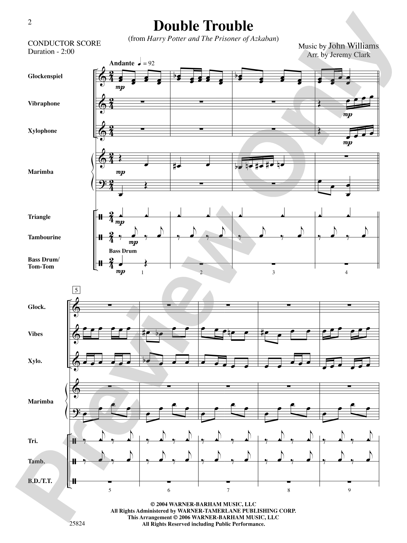 Double Trouble (from Harry Potter and the Prisoner of Azkaban): Percussion Ensemble Conductor Score & Parts