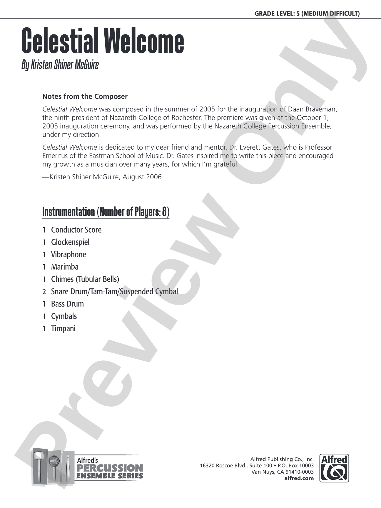 Celestial Welcome: Percussion Ensemble Conductor Score & Parts