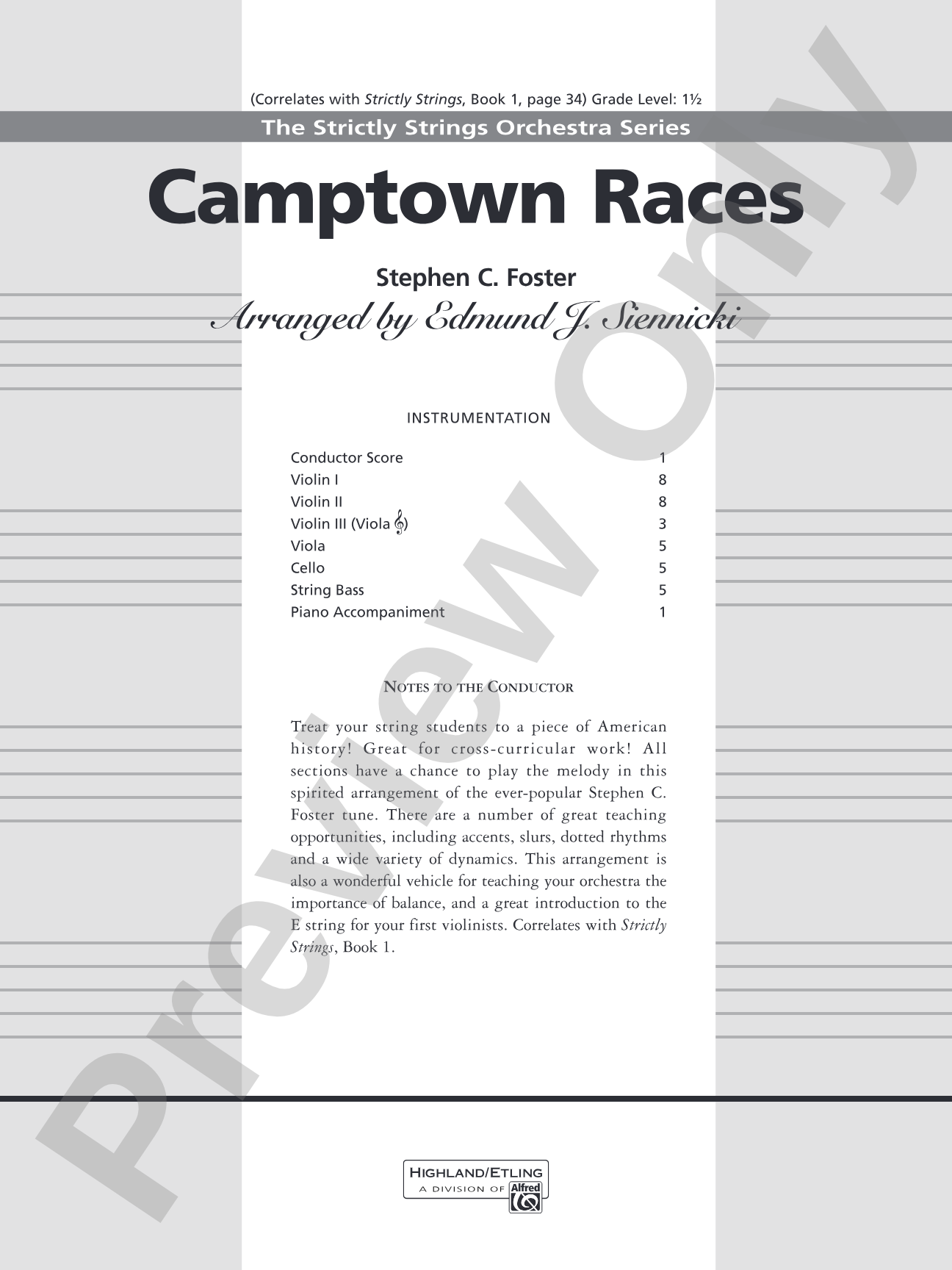 Camptown Races: String Orchestra Conductor Score & Parts