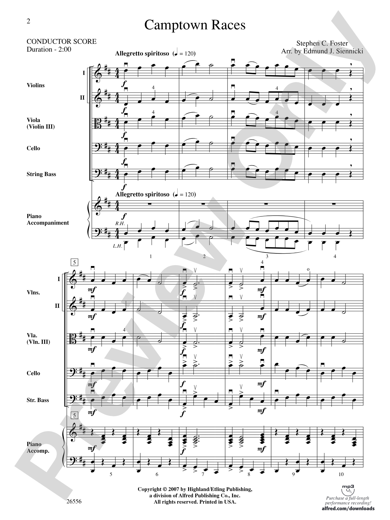 Camptown Races: String Orchestra Conductor Score & Parts