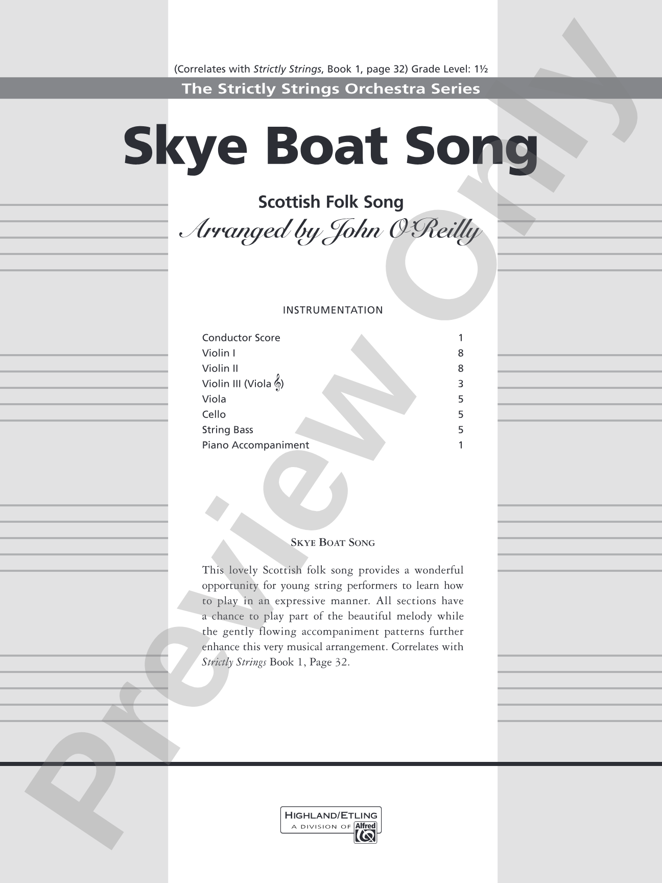 Skye Boat Song: String Orchestra Conductor Score & Parts