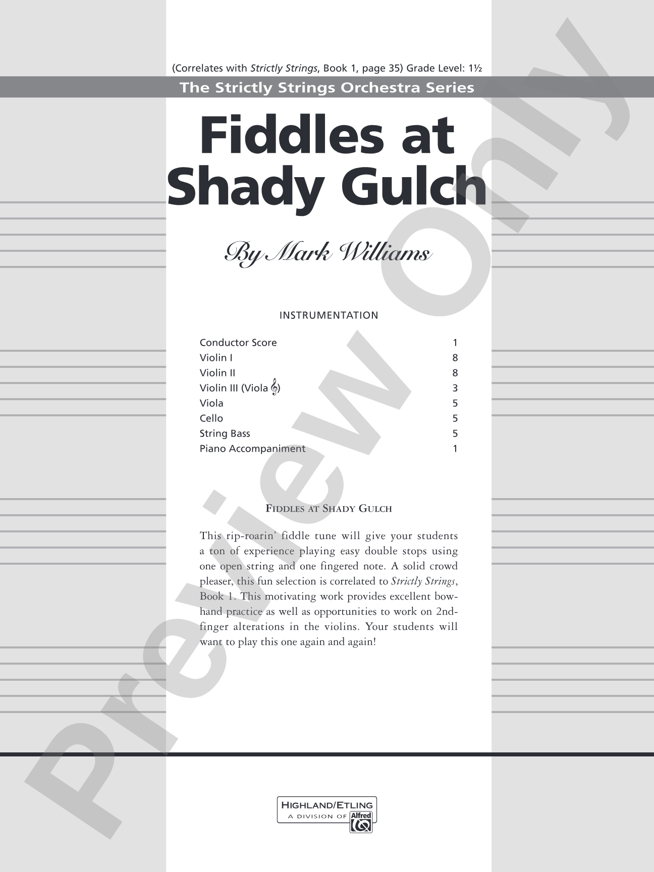 Fiddles at Shady Gulch: String Orchestra Conductor Score & Parts