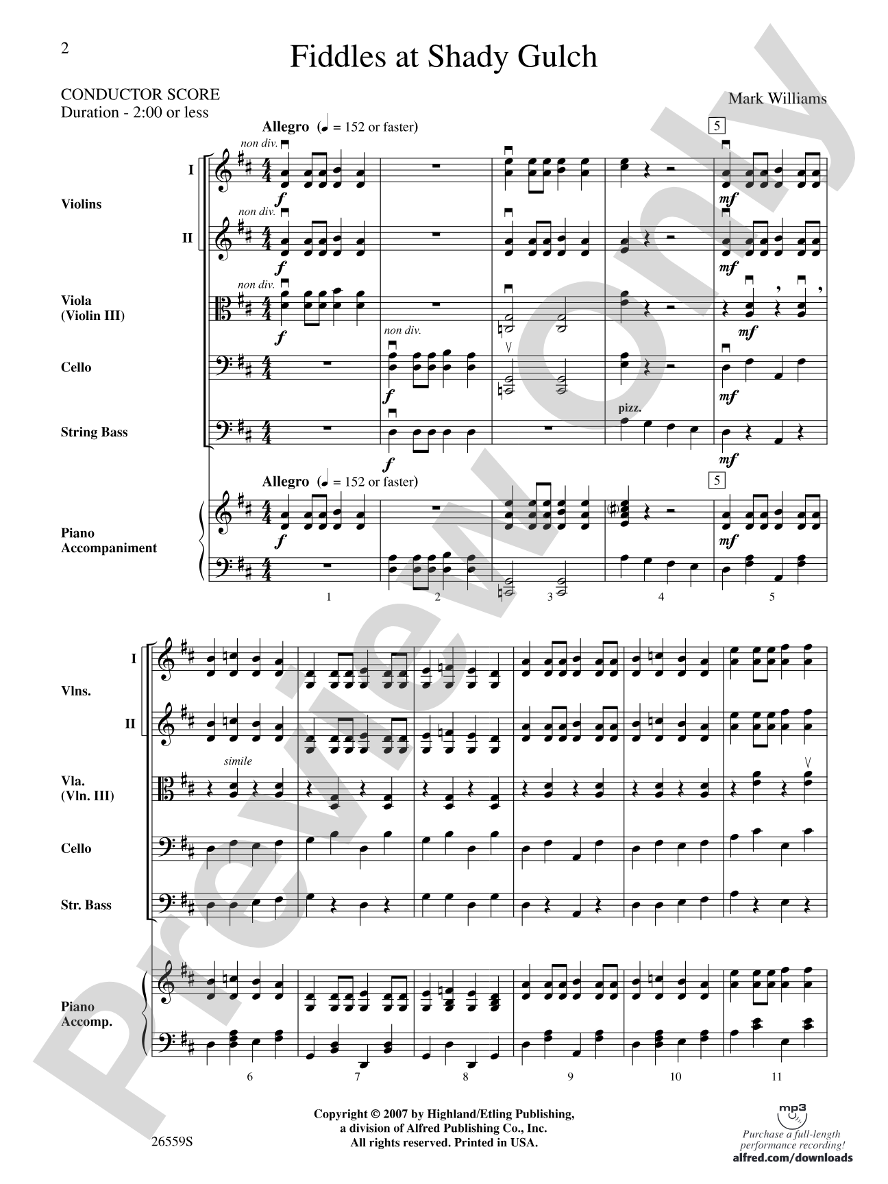 Fiddles at Shady Gulch: String Orchestra Conductor Score & Parts