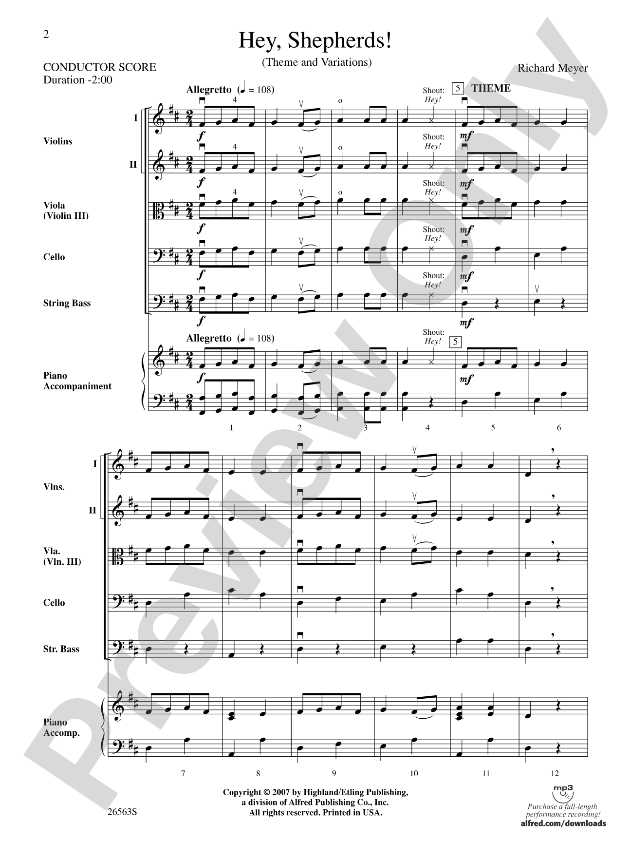 Hey, Shepherds!: Score