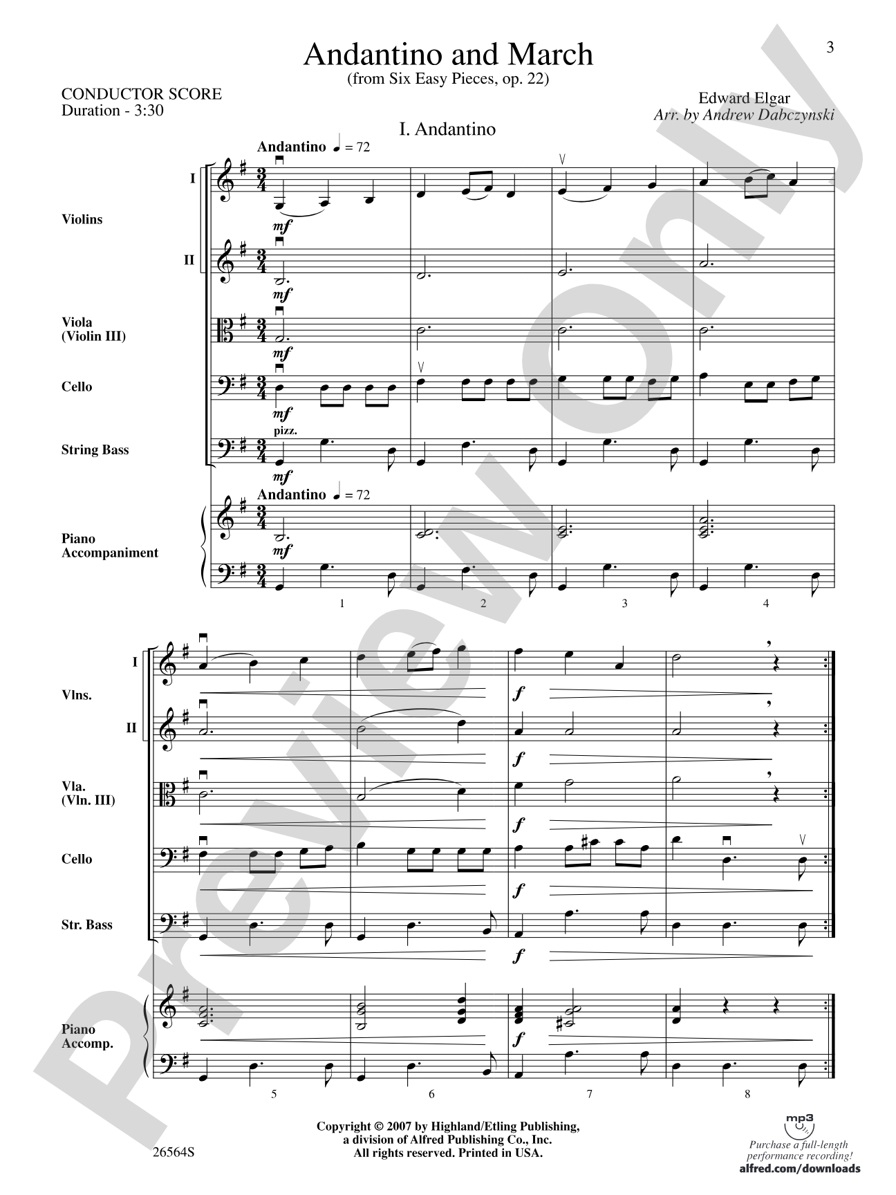 Andantino and March: String Orchestra Conductor Score & Parts