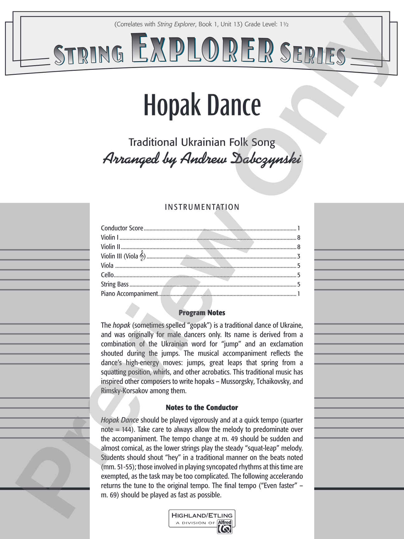 Hopak Dance: String Orchestra Conductor Score & Parts