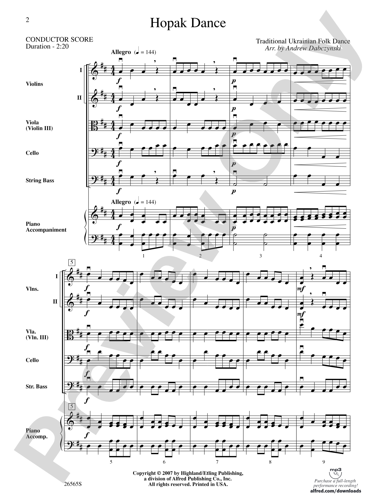 Hopak Dance: String Orchestra Conductor Score & Parts