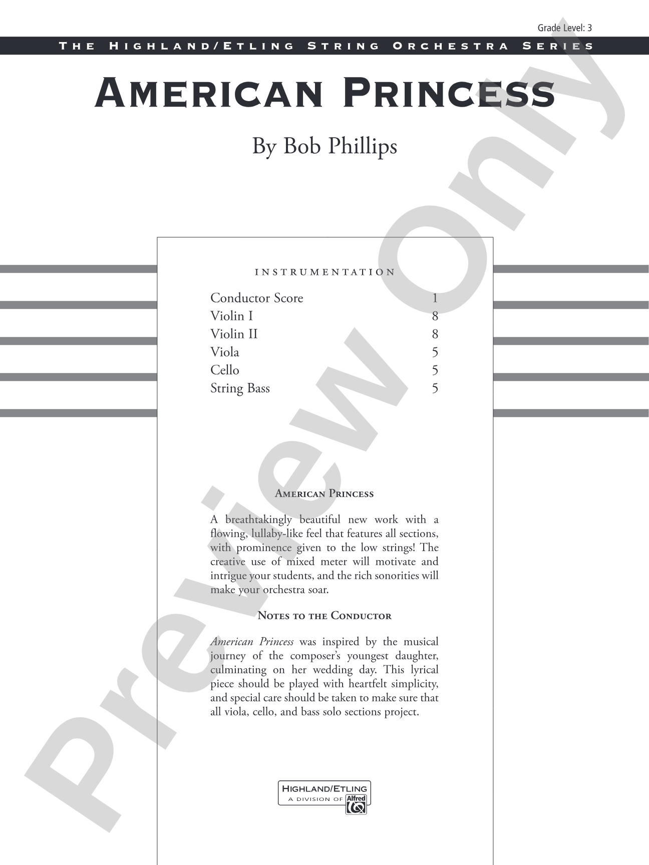 American Princess: String Orchestra Conductor Score & Parts