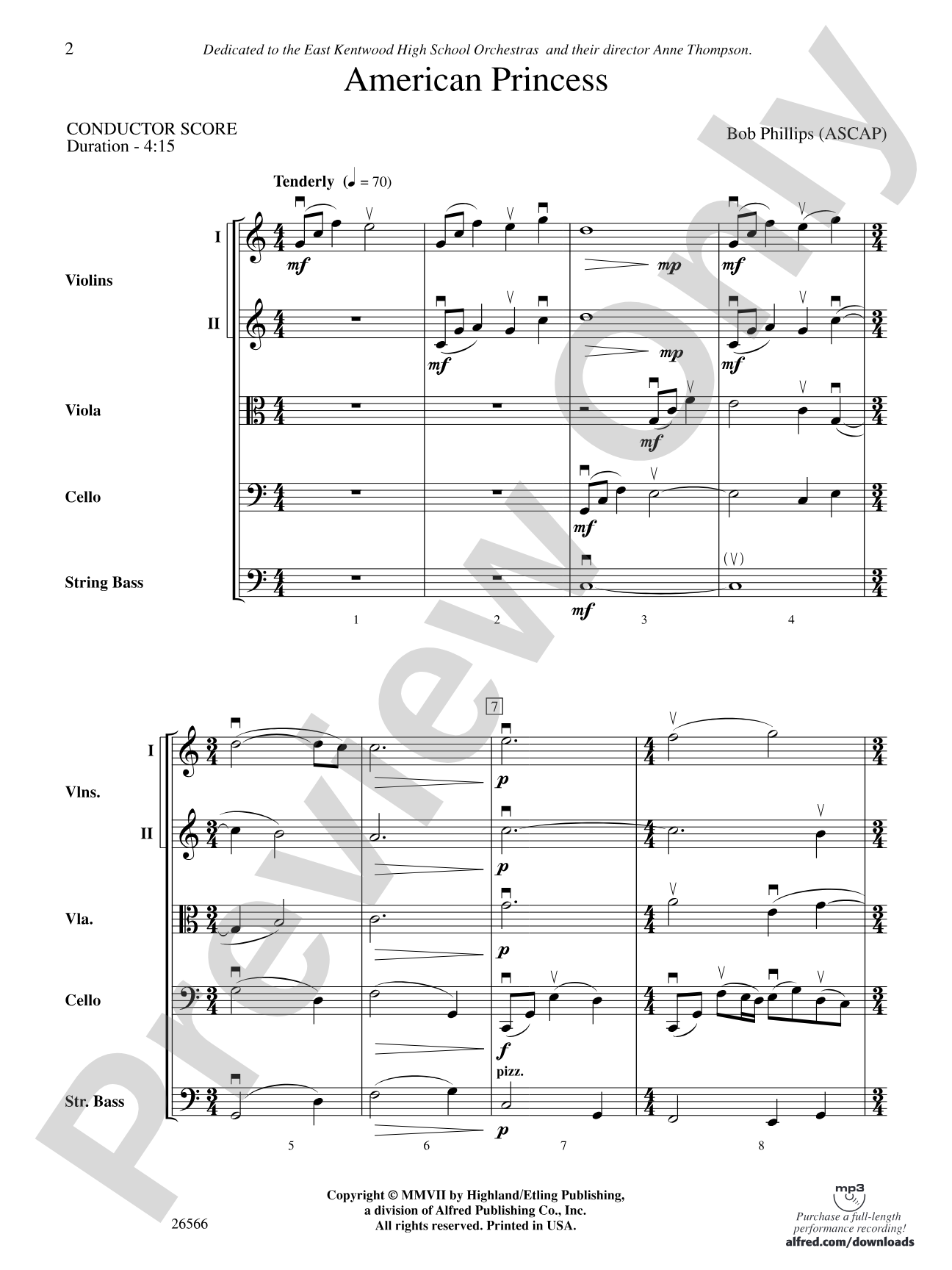 American Princess: String Orchestra Conductor Score & Parts