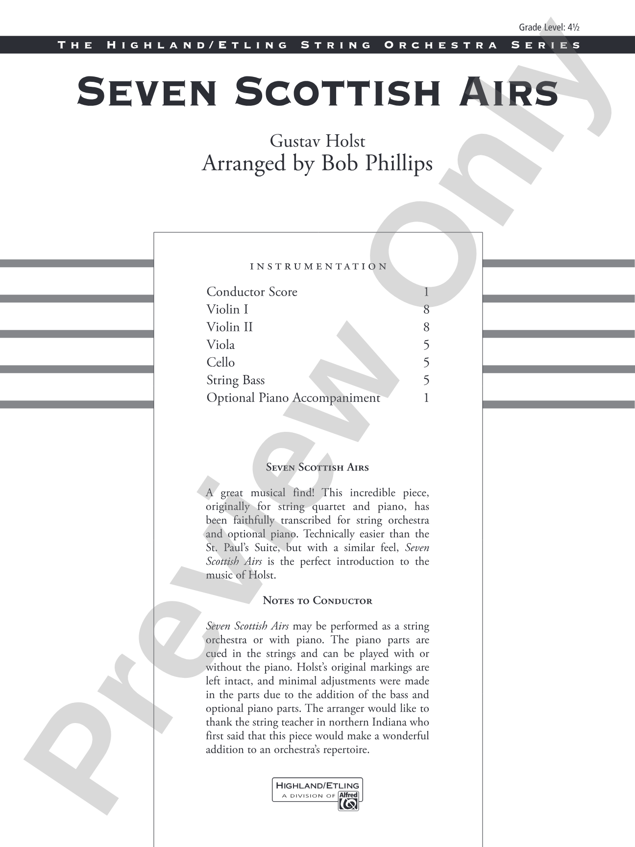 Seven Scottish Airs: String Orchestra Conductor Score & Parts