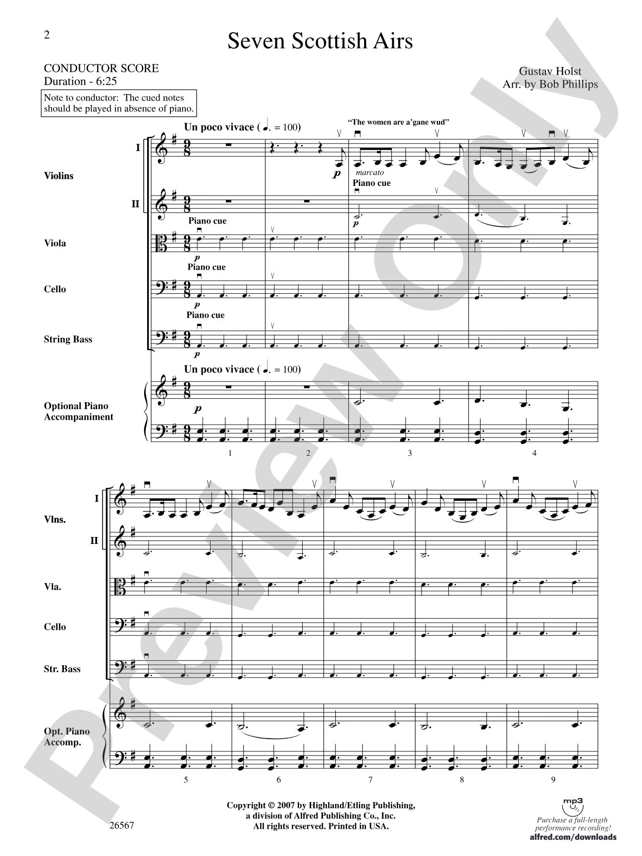 Seven Scottish Airs: String Orchestra Conductor Score & Parts
