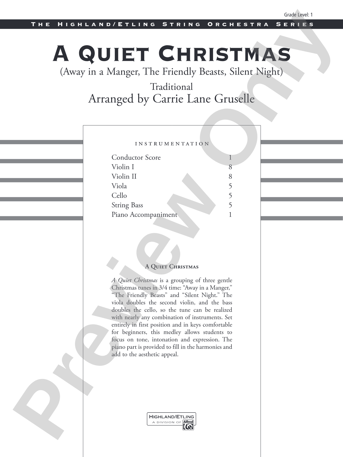 A Quiet Christmas: String Orchestra Conductor Score & Parts