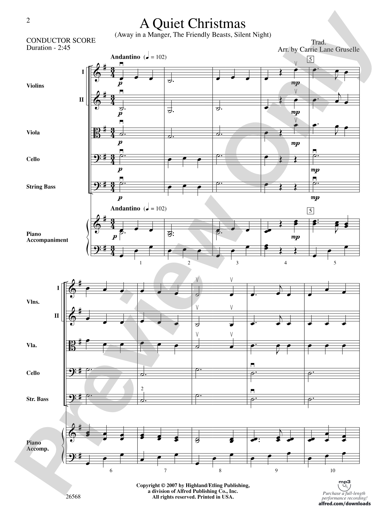 A Quiet Christmas: String Orchestra Conductor Score & Parts
