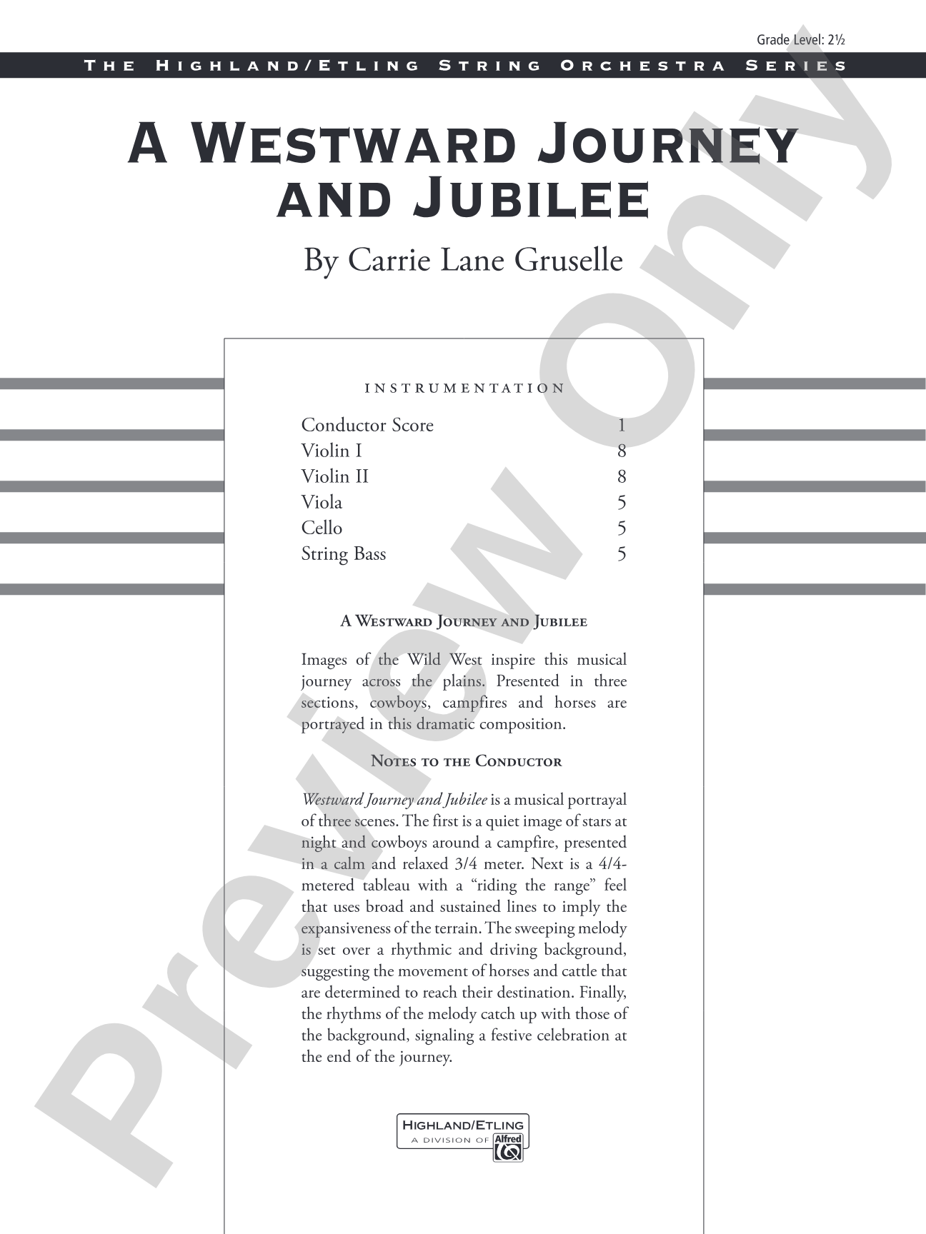 A Westward Journey and Jubilee: String Orchestra Conductor Score & Parts