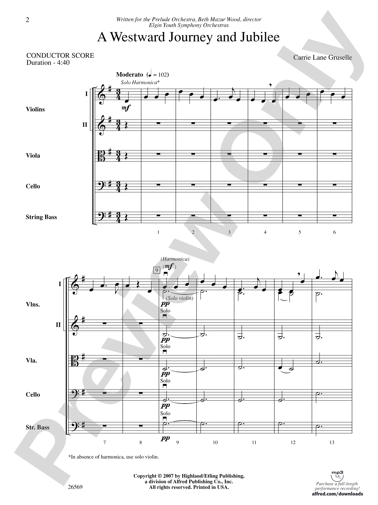 A Westward Journey and Jubilee: String Orchestra Conductor Score & Parts