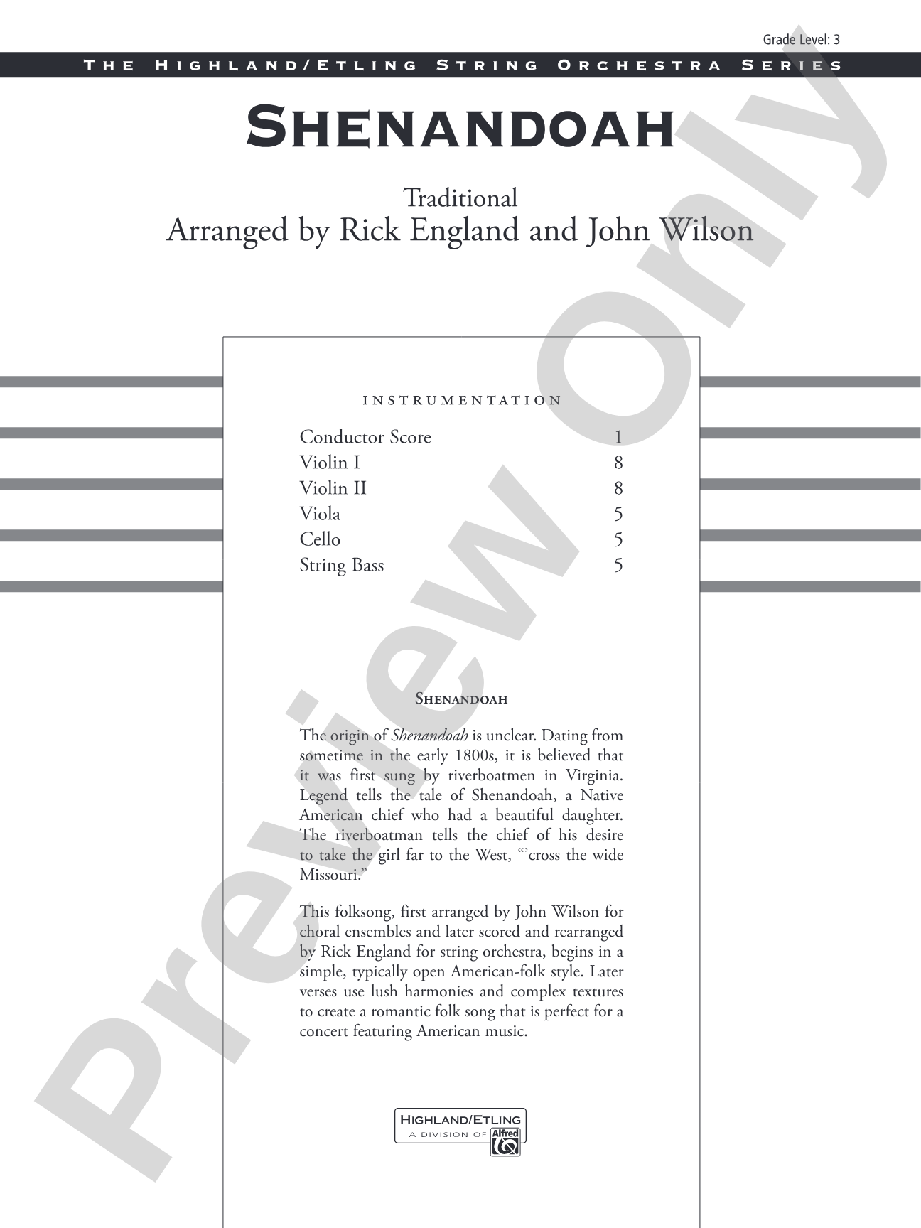 Shenandoah: String Orchestra Conductor Score & Parts