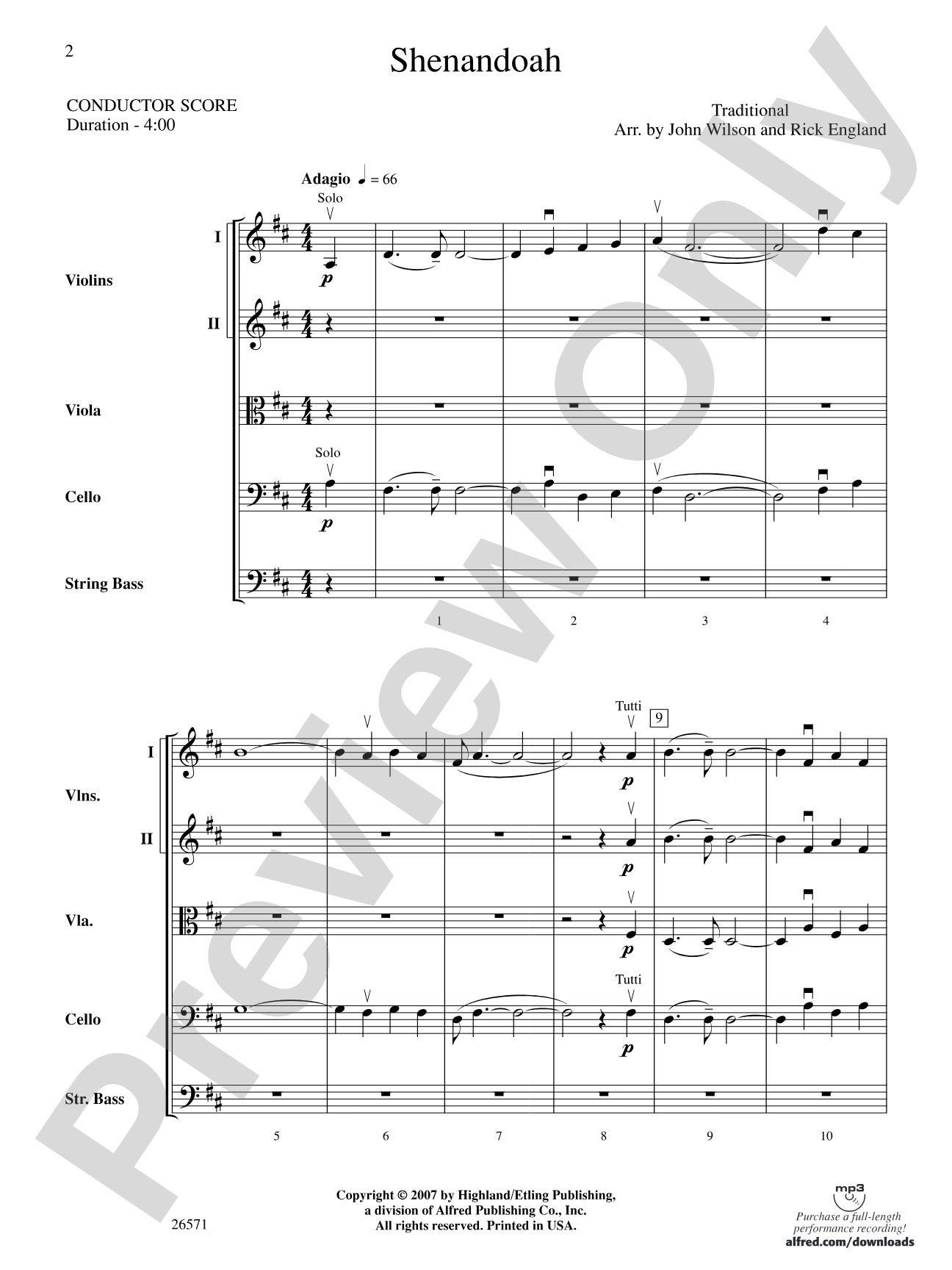 Shenandoah: String Orchestra Conductor Score & Parts
