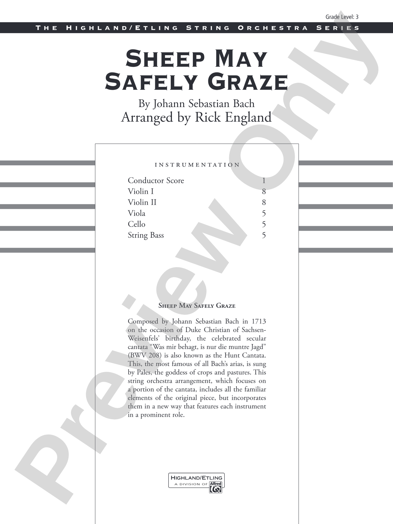 Sheep May Safely Graze: String Orchestra Conductor Score & Parts