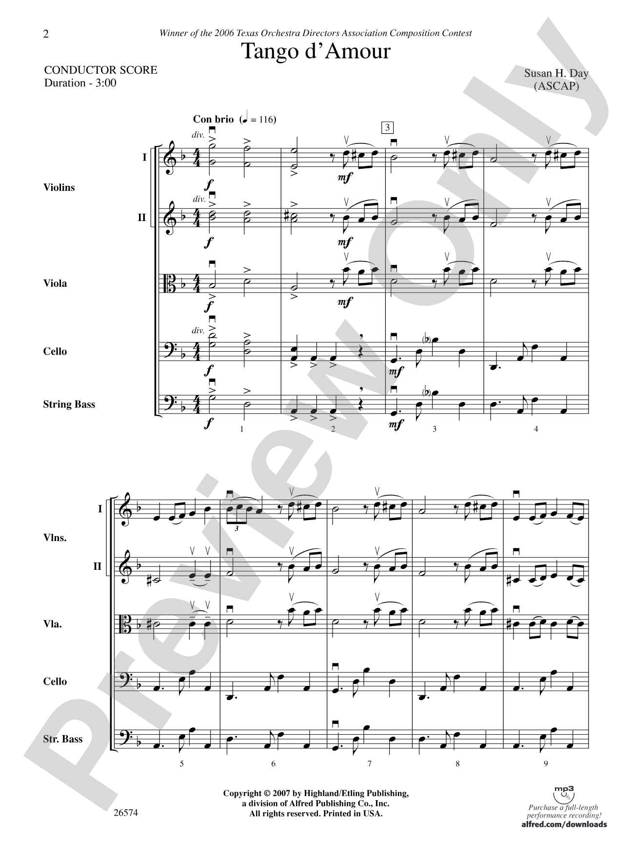Tango d'Amour: String Orchestra Conductor Score & Parts