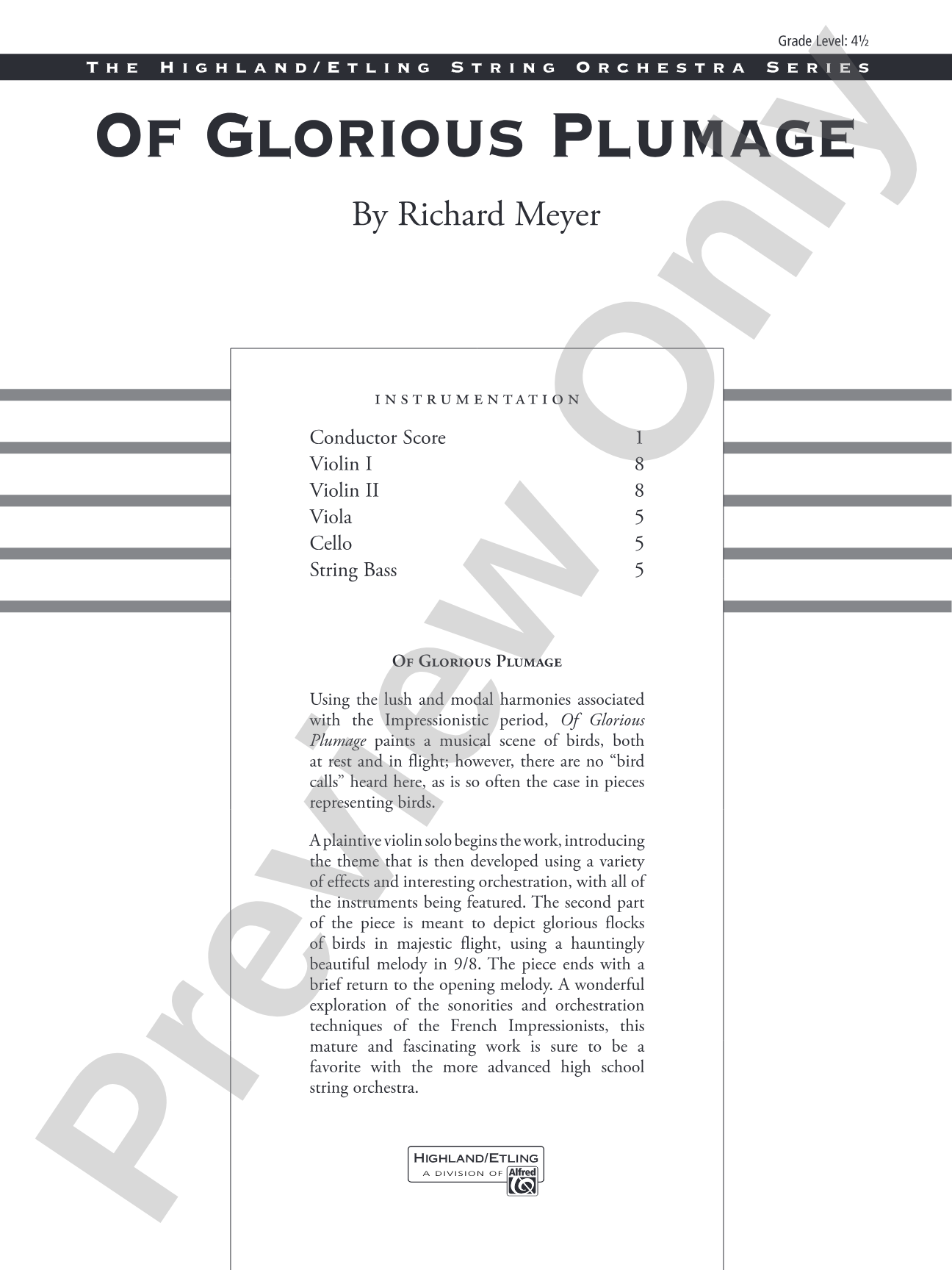 Of Glorious Plumage: String Orchestra Conductor Score & Parts