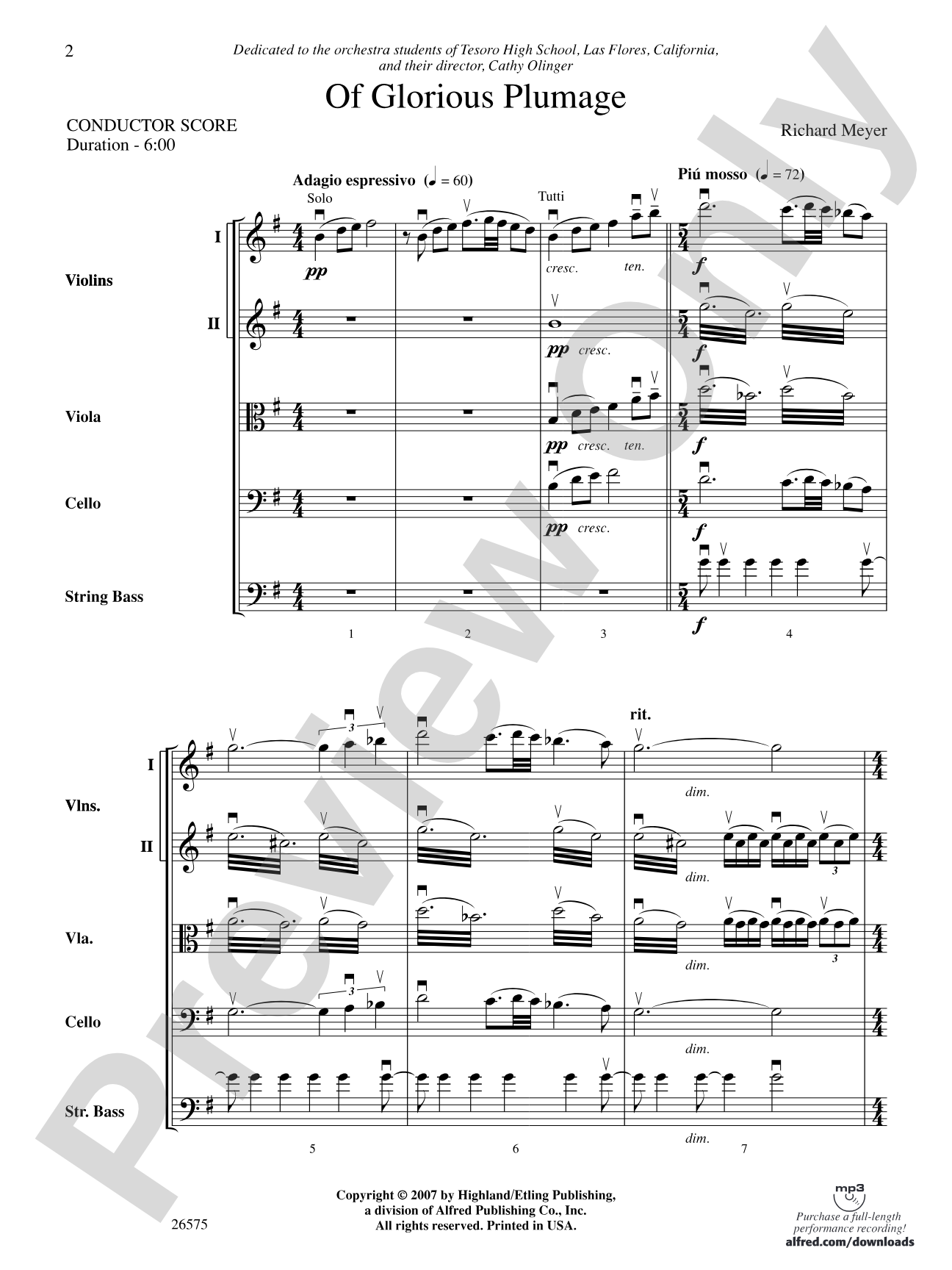 Of Glorious Plumage: String Orchestra Conductor Score & Parts